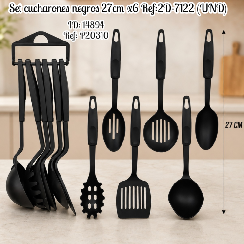 Set cucharones negros 27cm x6 Ref:2D-7122 (UND)