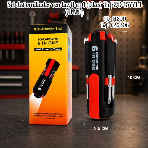 Set destornillador con luz 8 en 1 (pilas) Ref:2D-15771-1 (UND)