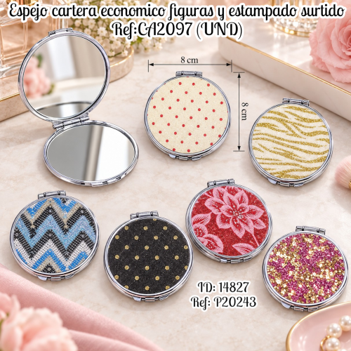 Espejo cartera economico figuras y estampado surtido al por mayor – Ref. CA2097