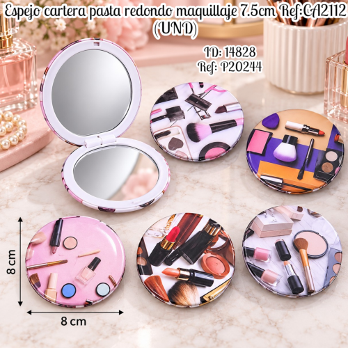 Espejo cartera pasta redondo maquillaje 8cm al por mayor – Ref. CA2112