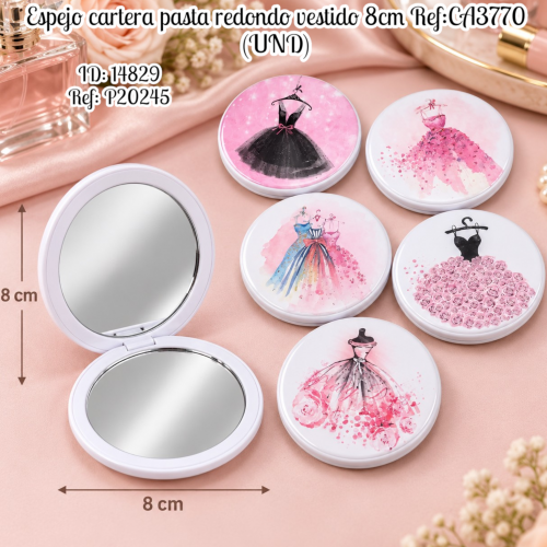 Espejo cartera pasta redondo vestido 8cm al por mayor – Ref. CA3770