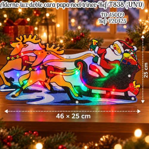 Adorno luz doble cara papa noel trineo Ref:T838 (UND)