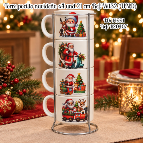 Torre pocillo navideño x4 und 21 cm Ref:W132 (UND)