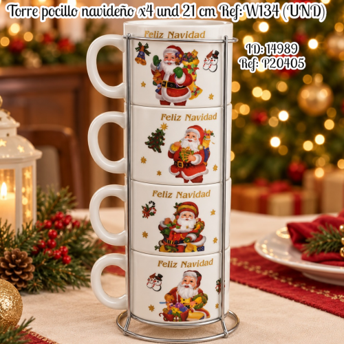 Torre pocillo navideño x4 und 21 cm Ref:W134 (UND)