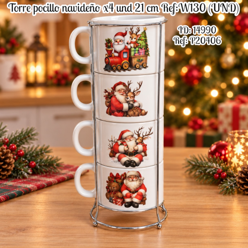 Torre pocillo navideño x4 und 21 cm Ref:W130 (UND)