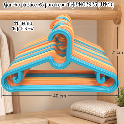 Gancho plastico x5 para ropa Ref:EN02925 (UND)