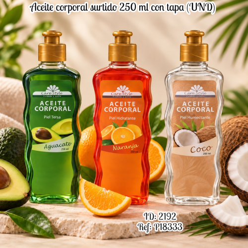 Aceite corporal surtido 250 ml con tapa  (UND)