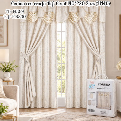 Cortina con cenefa Ref: Coral  140*220 2pzs (UND)