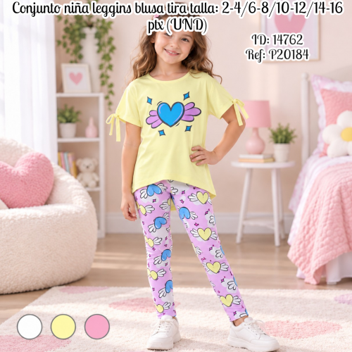 Conjunto niña leggins blusa tira talla: 2-4/6-8/10-12/14-16 ptx (UND)