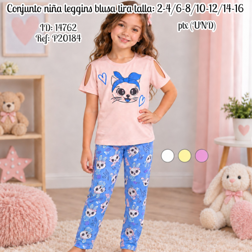 Conjunto niña leggins blusa manga hueco talla: 2-4/6-8/10-12/14-16 ptx (UND)