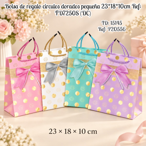 Bolsa de regalo circulos dorados pequeña 23*18*10cm Ref: FD7250S (DC)