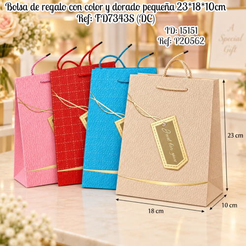 Bolsa de regalo con color y dorado pequeña 23*18*10cm Ref: FD7343S (DC)
