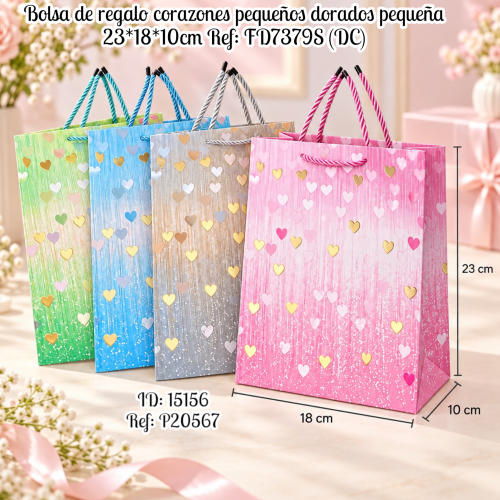 Bolsa de regalo corazones pequeños dorados pequeña 23*18*10cm Ref: FD7379S (DC)