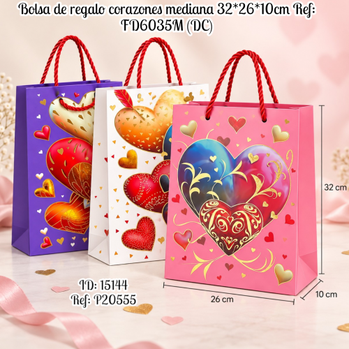 Bolsa de regalo corazones mediana 32*26*10cm Ref: FD6035M (DC)
