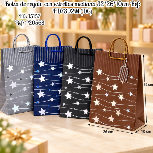 Bolsa de regalo con estrellas mediana 32*26*10cm Ref: FD7392M (DC)