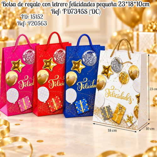 Bolsa de regalo con letrero felicidades pequeña 23*18*10cm Ref: FD7345S (DC)