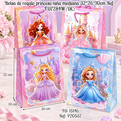 Bolsa de regalo princesa niña mediana 32*26*10cm Ref: FD7284M (DC)