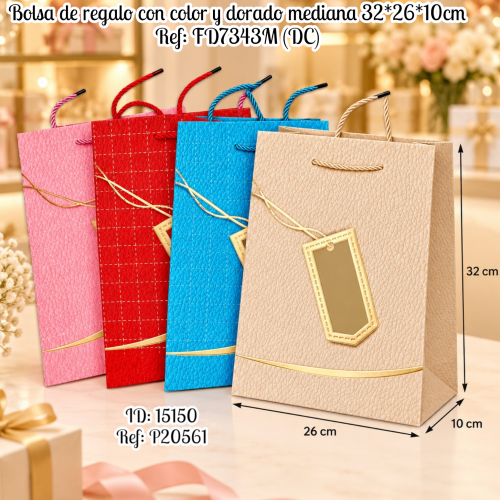 Bolsa de regalo con color y dorado mediana 32*26*10cm Ref: FD7343M (DC)