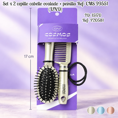 Set x 2 cepillo cabello ovalado + peinilla Ref: CMS 99551 (UND)
