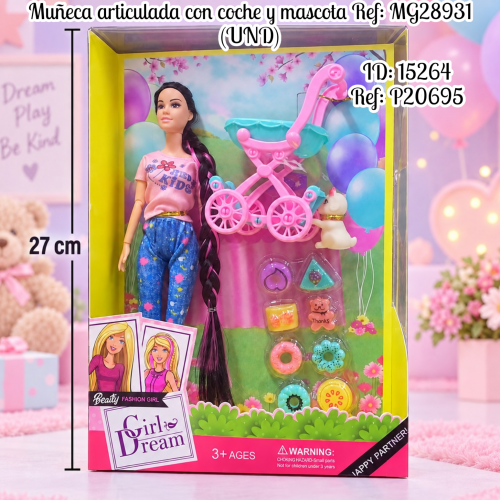 Muñeca articulada con coche y mascota Ref: MG28931 (UND)