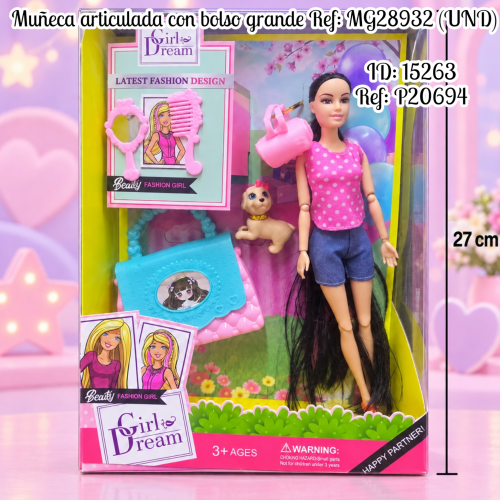 Muñeca articulada con bolso grande  Ref: MG28932 (UND)