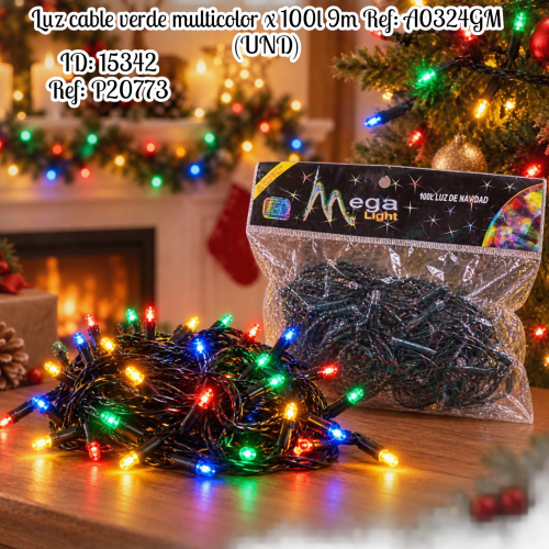 Luz cable verde multicolor x 100l 9m Ref: A0324GM (UND)