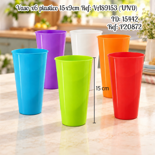 Vaso x6 plastico 15x9cm Ref: VAS9153 (UND)