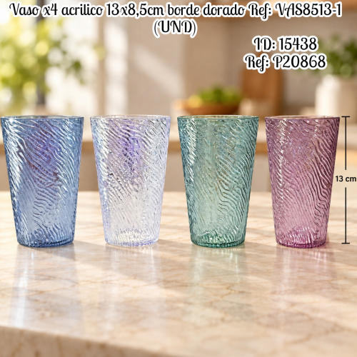 Vaso x4 acrilico 13x8,5cm borde dorado Ref: VAS8513-1 (UND)