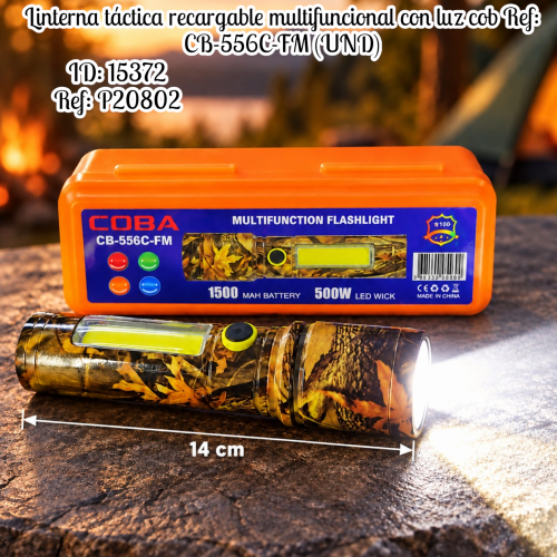 Linterna táctica recargable multifuncional con luz cob Ref: CB-556C-FM (UND)