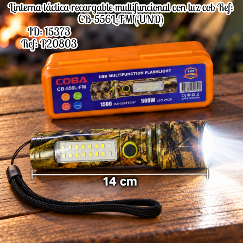 Linterna táctica recargable multifuncional con luz cob Ref: CB-556L-FM (UND)