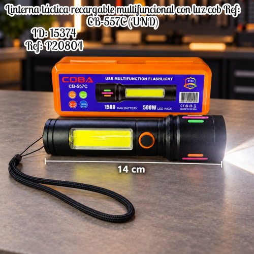 Linterna táctica recargable multifuncional con luz cob Ref: CB-557C (UND)