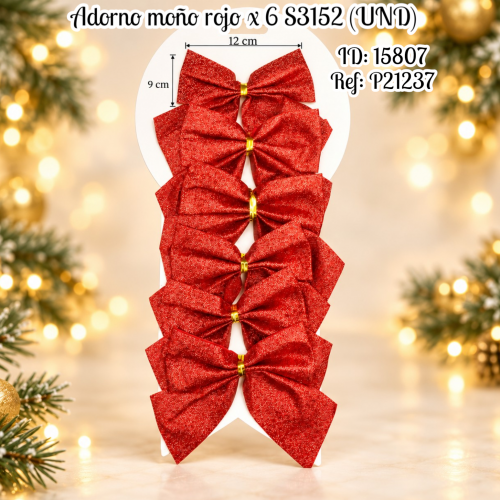 Adorno moño rojo  x 6 S3152 (UND)