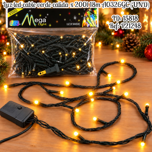 Luz led cable verde calida x 200l 18m A0326GC (UND)