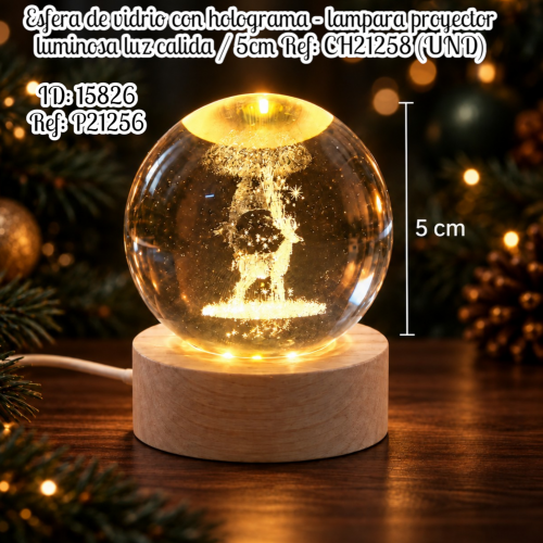 Esfera de vidrio con holograma - lampara proyector luminosa luz calida / 5cm Ref: CH21258 (UND)