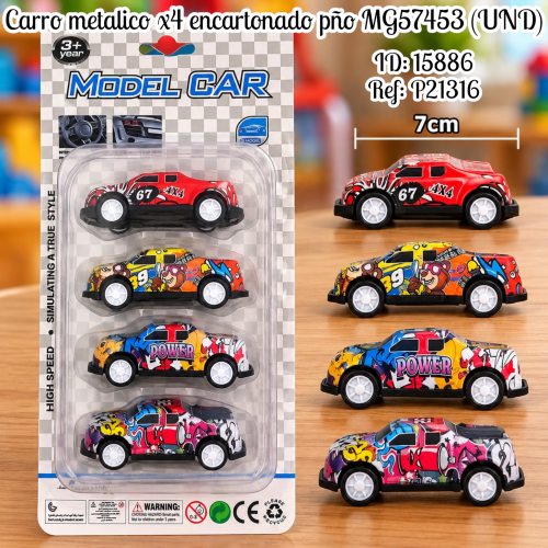 Carro metalico x4 encartonado pño MG57453 (UND)