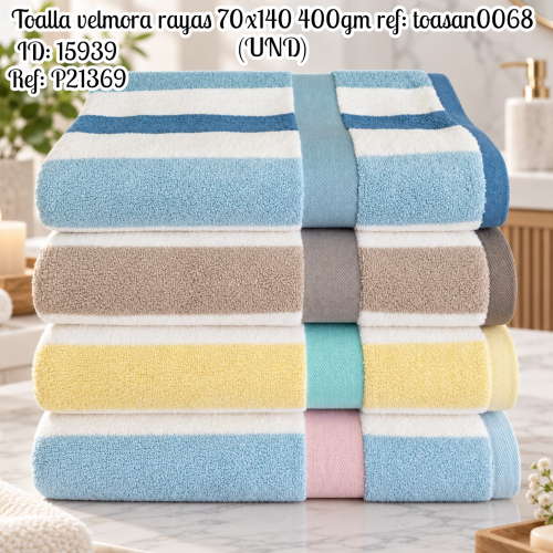 Toalla velmora rayas 70x140 400gm ref: toasan0068 (UND)