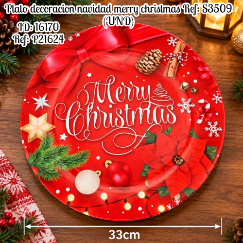 Plato decoracion navidad merry  christmas Ref: S3509 (UND)