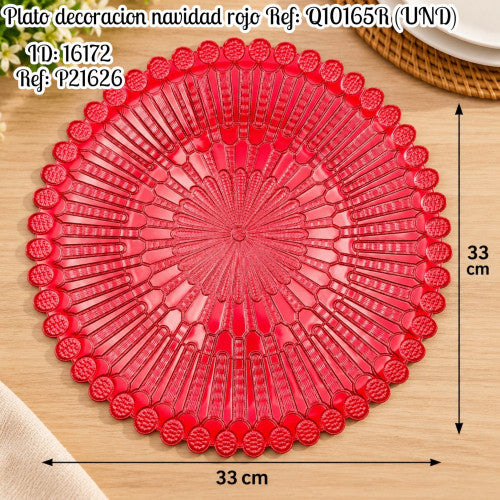 Plato decoracion navidad rojo  Ref: Q10165R (UND)