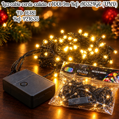 Luz cable verde calida x 100l 9m Ref: A0324GC (UND)