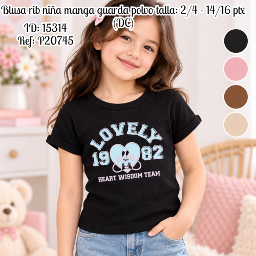 Blusa rib niña manga guarda polvo talla: 2/4 - 14/16 ptx al por mayor
