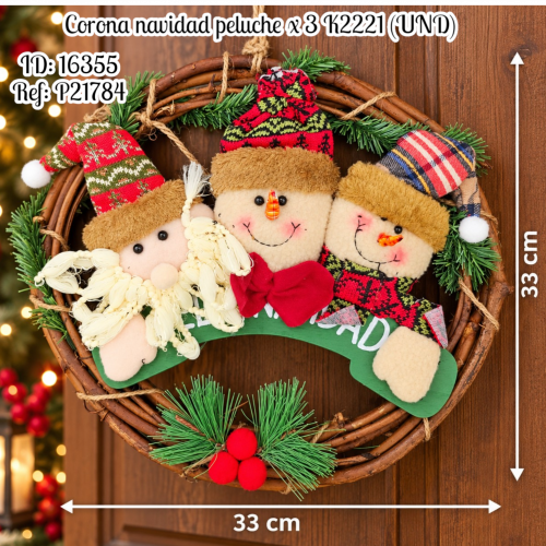 Corona navidad peluche x 3 al por mayor – Ref. K2221