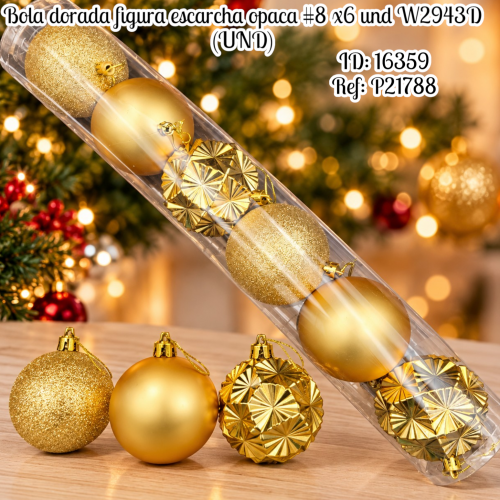 Bola dorada figura escarcha opaca #8 x6 und al por mayor – Ref. W2943D