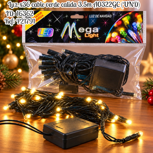 Luz x36 cable verde calida 3.5m al por mayor – Ref. A0322GC