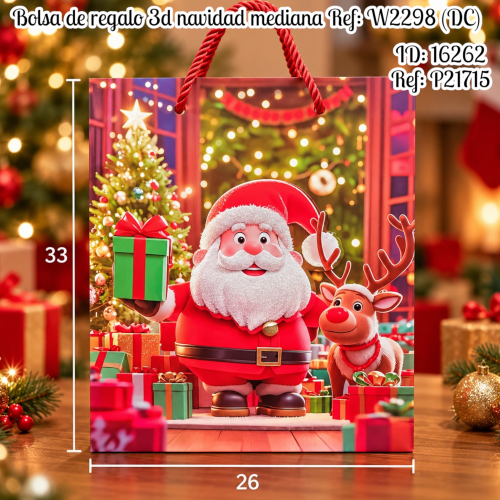 Bolsa de regalo 3d navidad mediana al por mayor – Ref. W2298