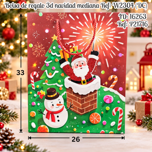 Bolsa de regalo 3d navidad mediana al por mayor – Ref. W2304