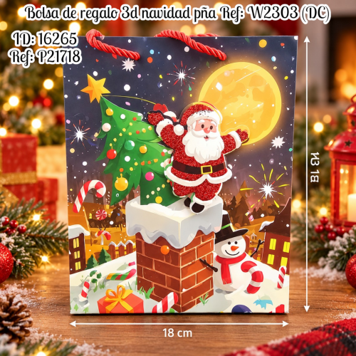 Bolsa de regalo 3d navidad pña al por mayor – Ref. W2303