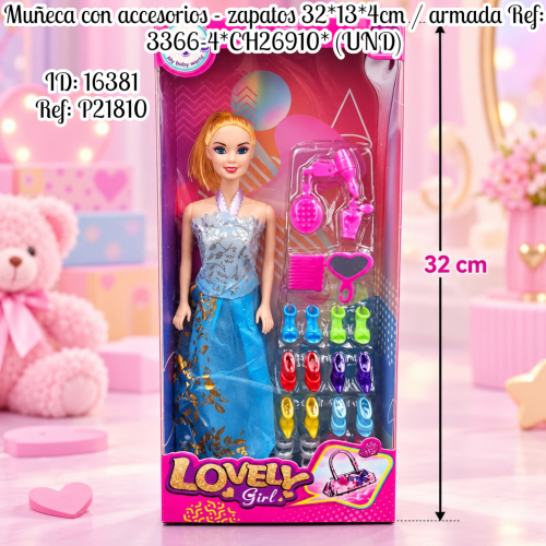 Muñeca con accesorios - zapatos 32*13*4cm / armada Ref: 3366-4*CH26910* (UND)