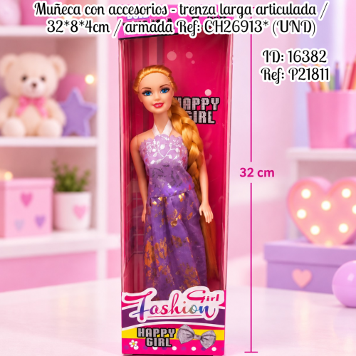 Muñeca con accesorios - trenza larga articulada / 32*8*4cm / armada al por mayor – Ref. CH26913*