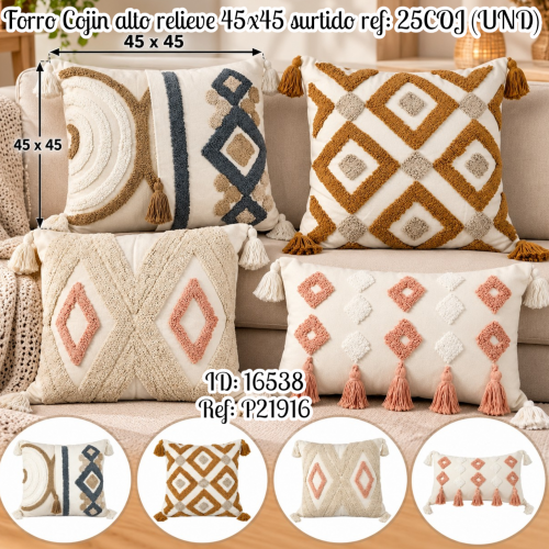 Forro Cojin alto relieve 45x45 surtido al por mayor – Ref. 25COJ