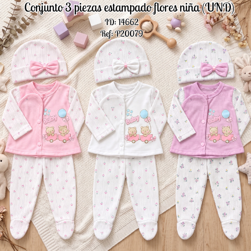 Conjunto 3 piezas estampado flores niña al por mayor